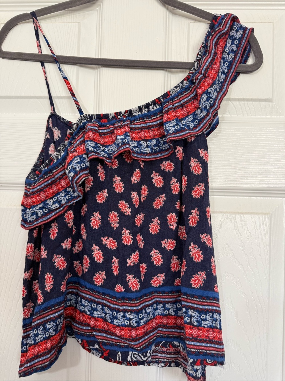 Xhilaration Navy One-Shoulder Floral Ruffle Camisole
